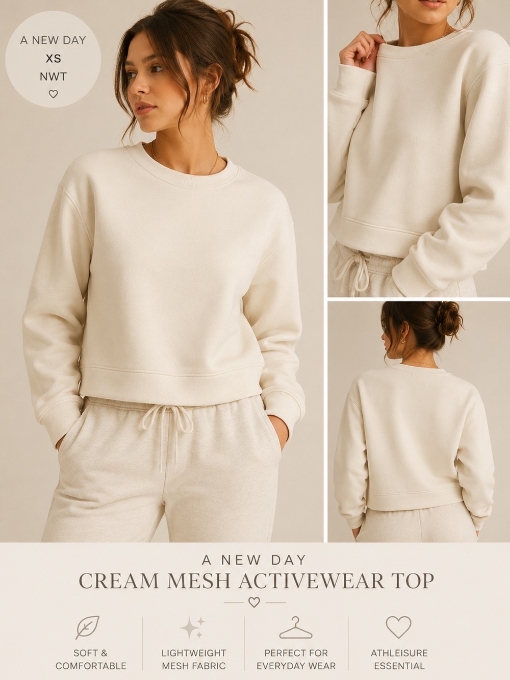 A New Day Cream Mesh Activewear Top – XS – NWT